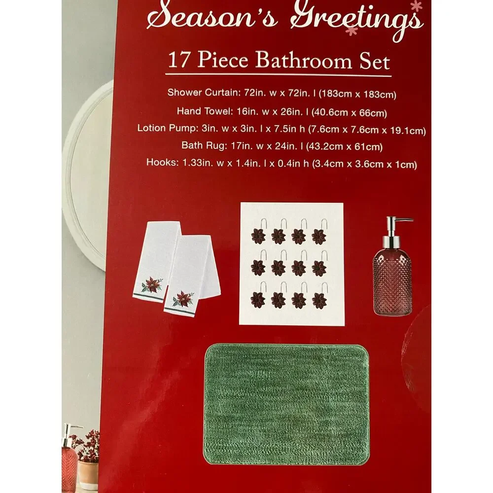 Holiday Time 5 Piece Bathroom Set featuring a poinsettia design. New
